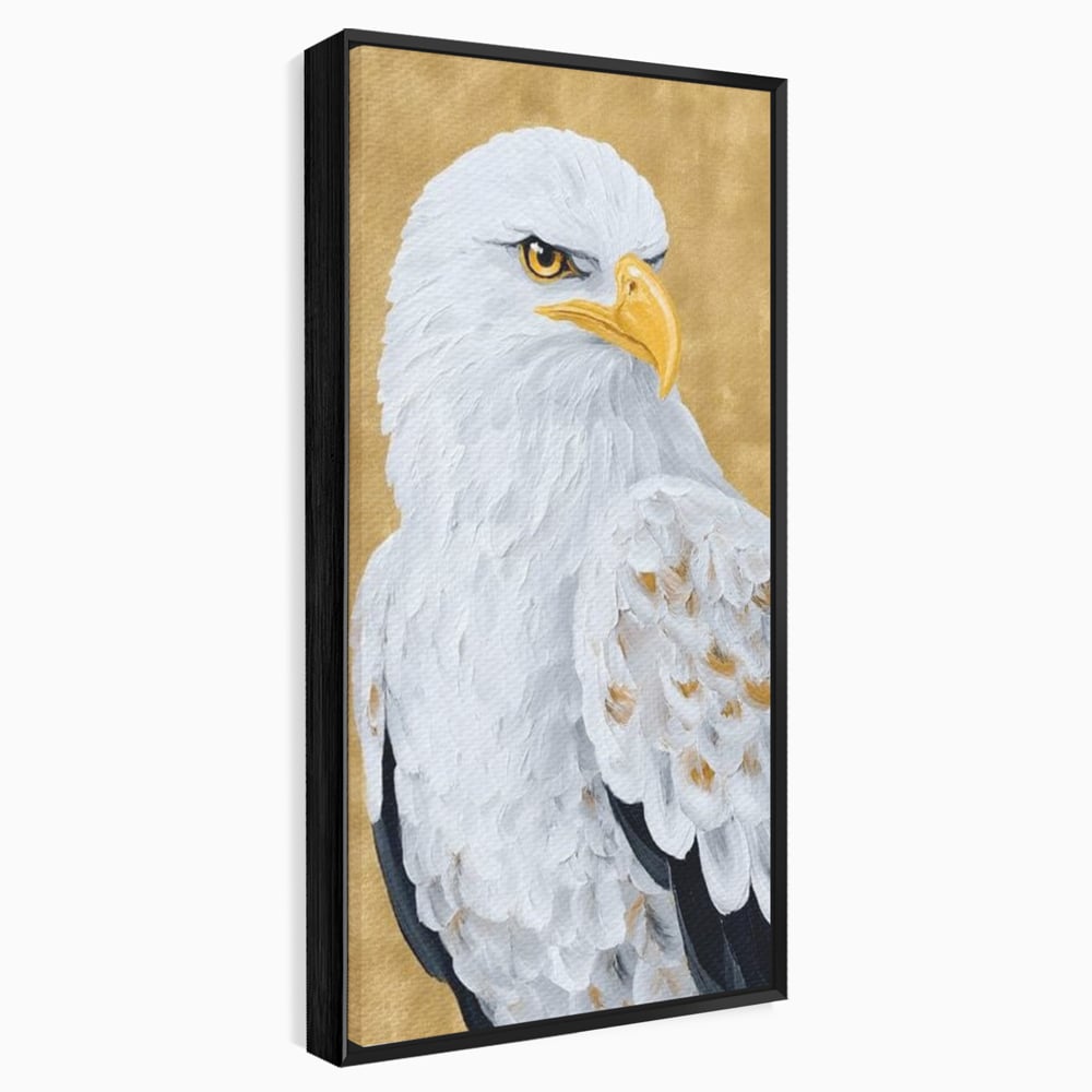 Leinwand Premium Canvas Wandkunst, LuxCanva® M1109, geschnitzter Flügel, Adler, Blick, Vogel, Malerei, Kraft, Textur, Kunst, Porträt, weiß, vertikal, königlich, Büro, Wohnen, Kinderzimmer