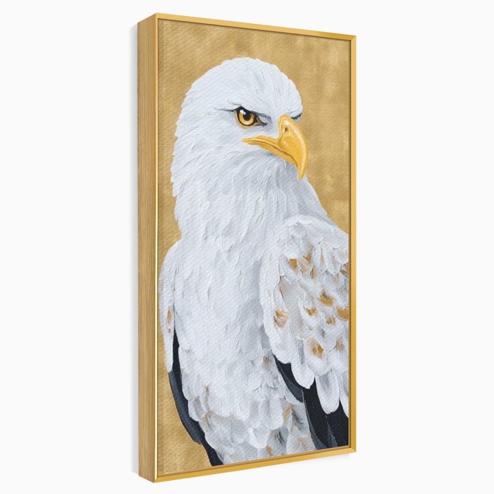 Leinwand Premium Canvas Wandkunst, LuxCanva® M1109, geschnitzter Flügel, Adler, Blick, Vogel, Malerei, Kraft, Textur, Kunst, Porträt, weiß, vertikal, königlich, Büro, Wohnen, Kinderzimmer