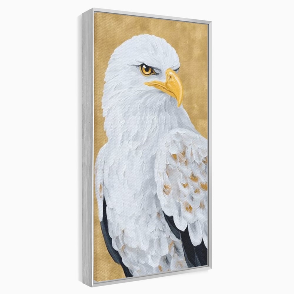 Leinwand Premium Canvas Wandkunst, LuxCanva® M1109, geschnitzter Flügel, Adler, Blick, Vogel, Malerei, Kraft, Textur, Kunst, Porträt, weiß, vertikal, königlich, Büro, Wohnen, Kinderzimmer