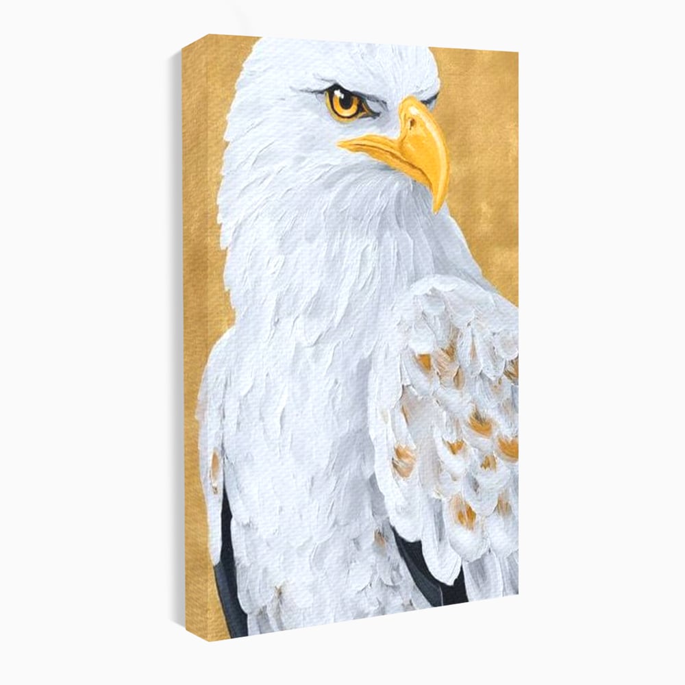 Leinwand Premium Canvas Wandkunst, LuxCanva® M1109, geschnitzter Flügel, Adler, Blick, Vogel, Malerei, Kraft, Textur, Kunst, Porträt, weiß, vertikal, königlich, Büro, Wohnen, Kinderzimmer