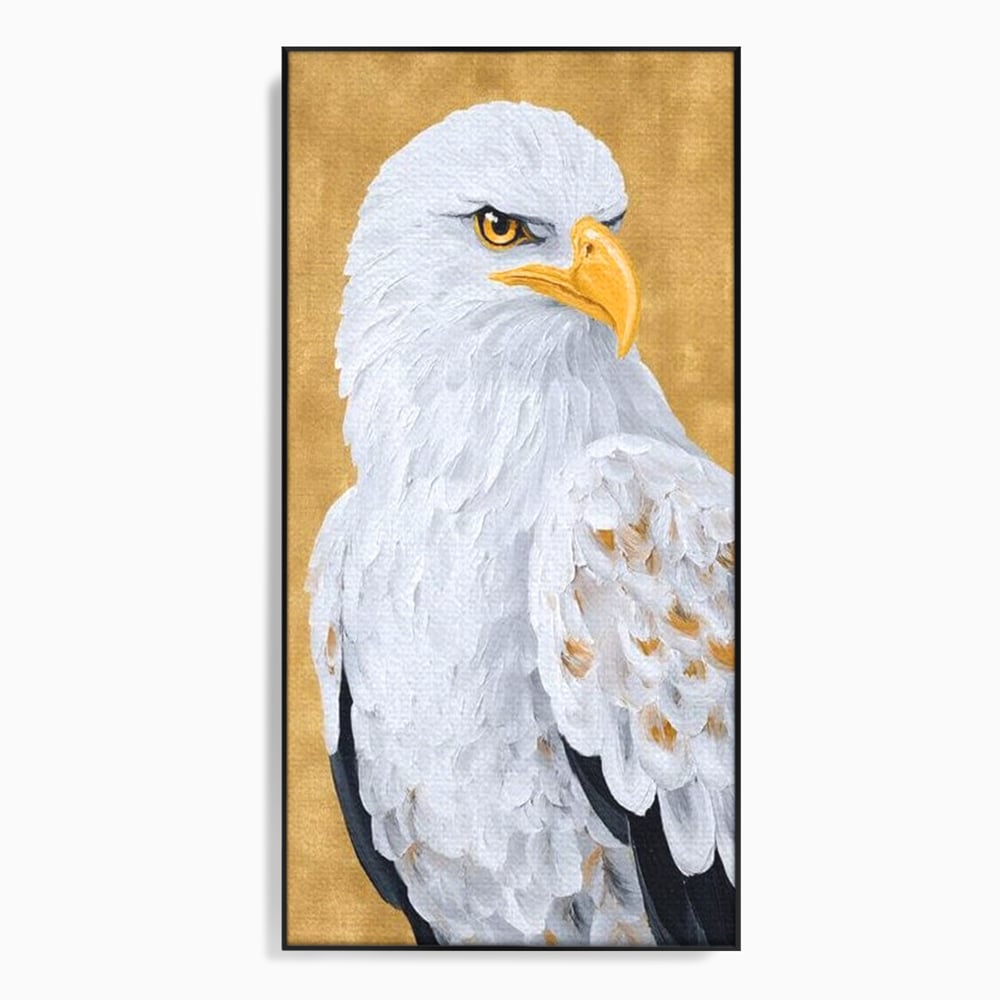 Leinwand Premium Canvas Wandkunst, LuxCanva® M1109, geschnitzter Flügel, Adler, Blick, Vogel, Malerei, Kraft, Textur, Kunst, Porträt, weiß, vertikal, königlich, Büro, Wohnen, Kinderzimmer