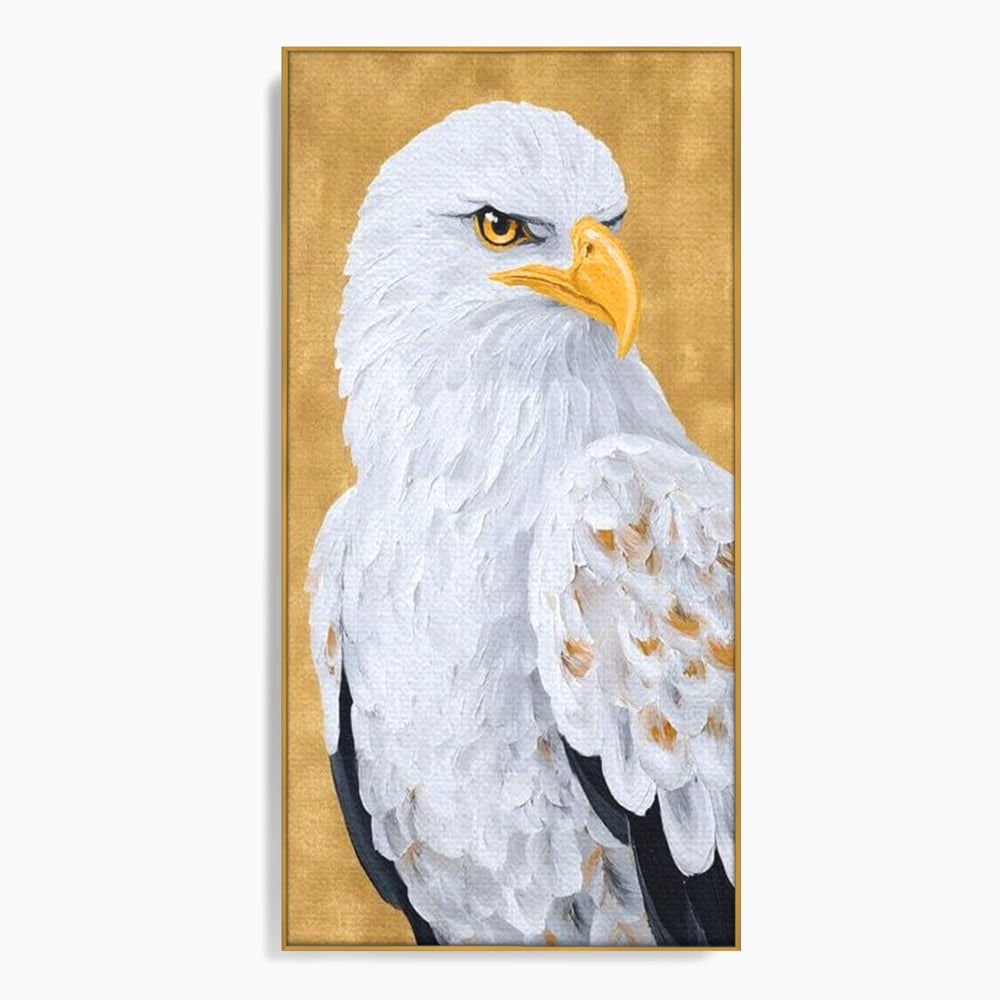 Leinwand Premium Canvas Wandkunst, LuxCanva® M1109, geschnitzter Flügel, Adler, Blick, Vogel, Malerei, Kraft, Textur, Kunst, Porträt, weiß, vertikal, königlich, Büro, Wohnen, Kinderzimmer