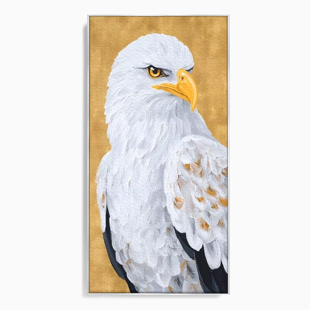 Leinwand Premium Canvas Wandkunst, LuxCanva® M1109, geschnitzter Flügel, Adler, Blick, Vogel, Malerei, Kraft, Textur, Kunst, Porträt, weiß, vertikal, königlich, Büro, Wohnen, Kinderzimmer
