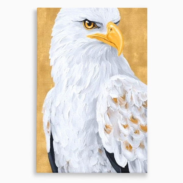 Leinwand Premium Canvas Wandkunst, LuxCanva® M1109, geschnitzter Flügel, Adler, Blick, Vogel, Malerei, Kraft, Textur, Kunst, Porträt, weiß, vertikal, königlich, Büro, Wohnen, Kinderzimmer