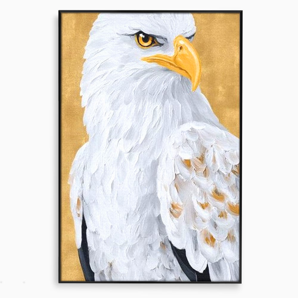 Leinwand Premium Canvas Wandkunst, LuxCanva® M1109, geschnitzter Flügel, Adler, Blick, Vogel, Malerei, Kraft, Textur, Kunst, Porträt, weiß, vertikal, königlich, Büro, Wohnen, Kinderzimmer