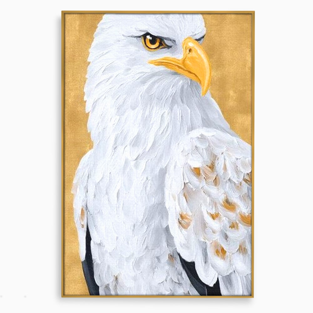 Leinwand Premium Canvas Wandkunst, LuxCanva® M1109, geschnitzter Flügel, Adler, Blick, Vogel, Malerei, Kraft, Textur, Kunst, Porträt, weiß, vertikal, königlich, Büro, Wohnen, Kinderzimmer