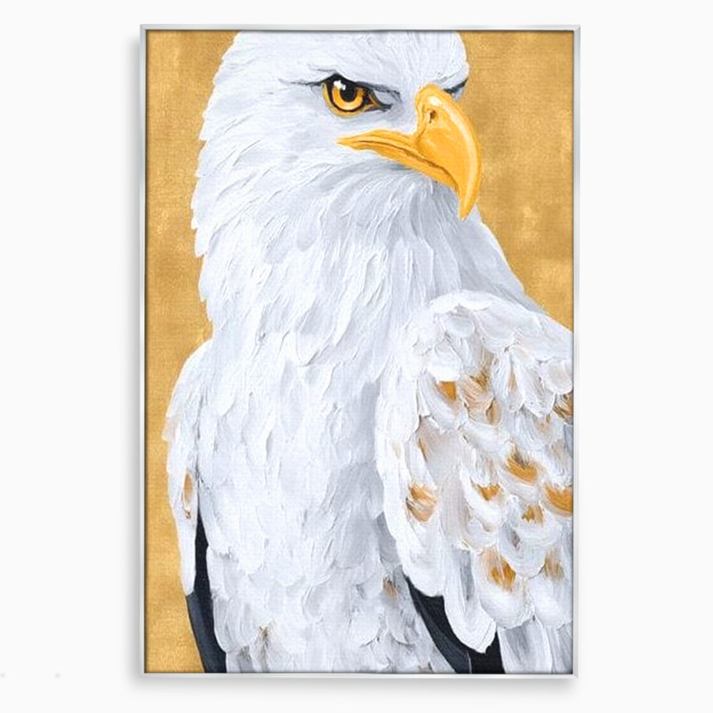 Leinwand Premium Canvas Wandkunst, LuxCanva® M1109, geschnitzter Flügel, Adler, Blick, Vogel, Malerei, Kraft, Textur, Kunst, Porträt, weiß, vertikal, königlich, Büro, Wohnen, Kinderzimmer