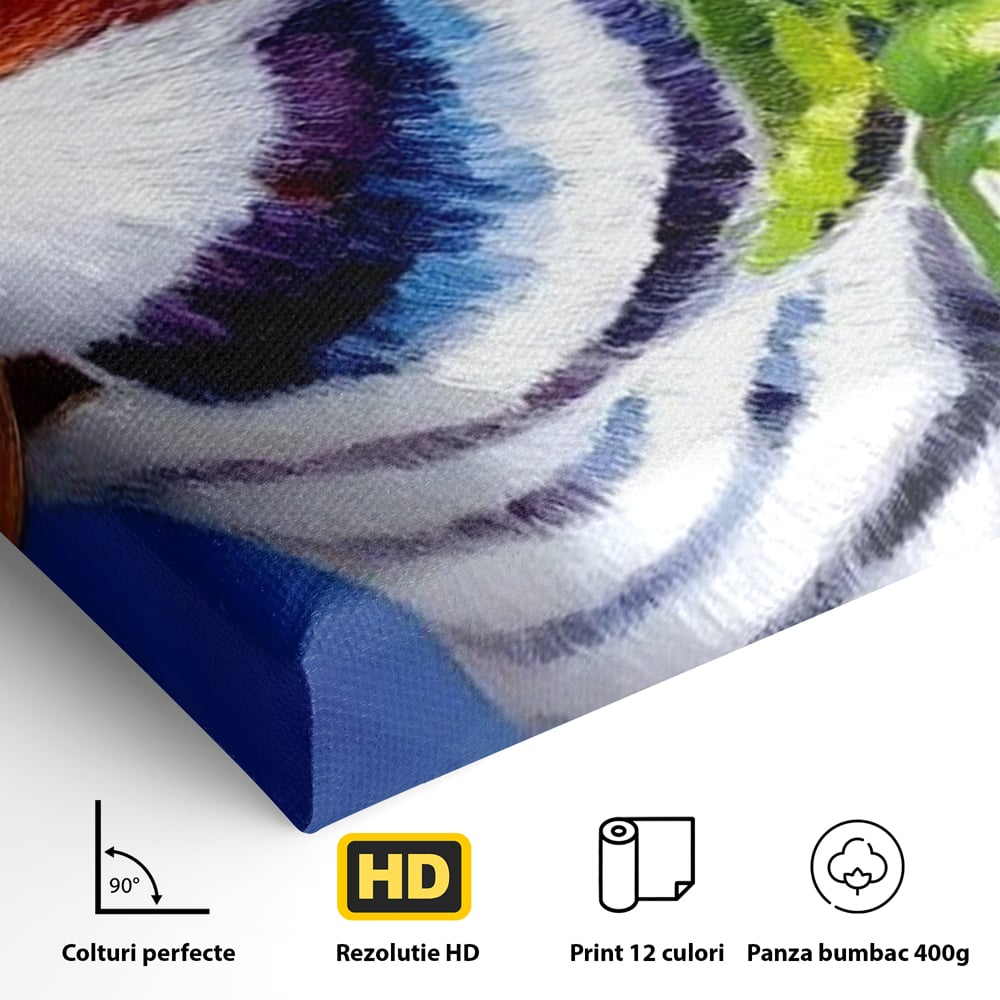Tablou Canvas Premium, LuxCanva® M1110, Curcubeu Satinat, Papagal, Tropical, Exotic, Matase, Multicolor, Portret, Culori Vibrante, Pigment, Pictura, Birou, Living, Camera Copil