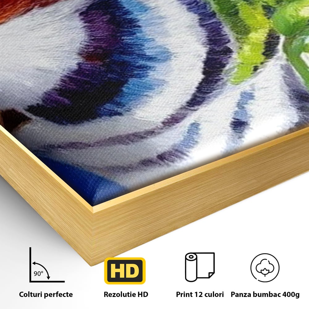 Tablou Canvas Premium, LuxCanva® M1110, Curcubeu Satinat, Papagal, Tropical, Exotic, Matase, Multicolor, Portret, Culori Vibrante, Pigment, Pictura, Birou, Living, Camera Copil
