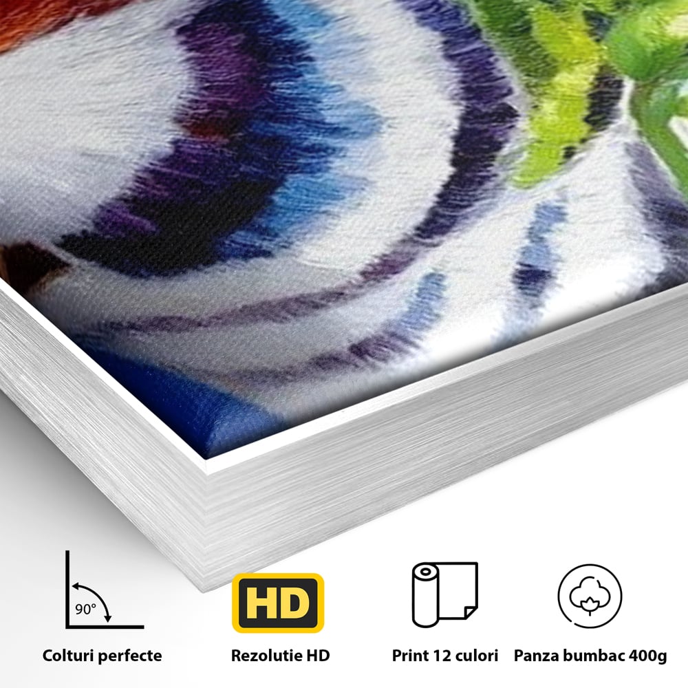 Tablou Canvas Premium, LuxCanva® M1110, Curcubeu Satinat, Papagal, Tropical, Exotic, Matase, Multicolor, Portret, Culori Vibrante, Pigment, Pictura, Birou, Living, Camera Copil