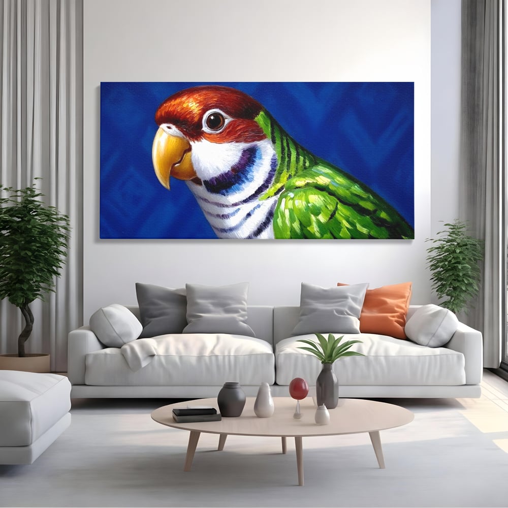 Tablou Canvas Premium, LuxCanva® M1110, Curcubeu Satinat, Papagal, Tropical, Exotic, Matase, Multicolor, Portret, Culori Vibrante, Pigment, Pictura, Birou, Living, Camera Copil