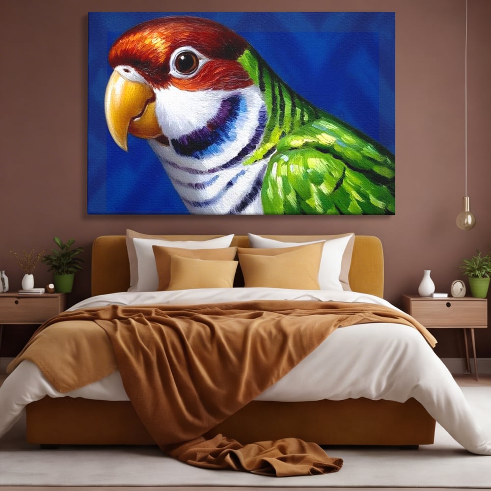 Tablou Canvas Premium, LuxCanva® M1110, Curcubeu Satinat, Papagal, Tropical, Exotic, Matase, Multicolor, Portret, Culori Vibrante, Pigment, Pictura, Birou, Living, Camera Copil