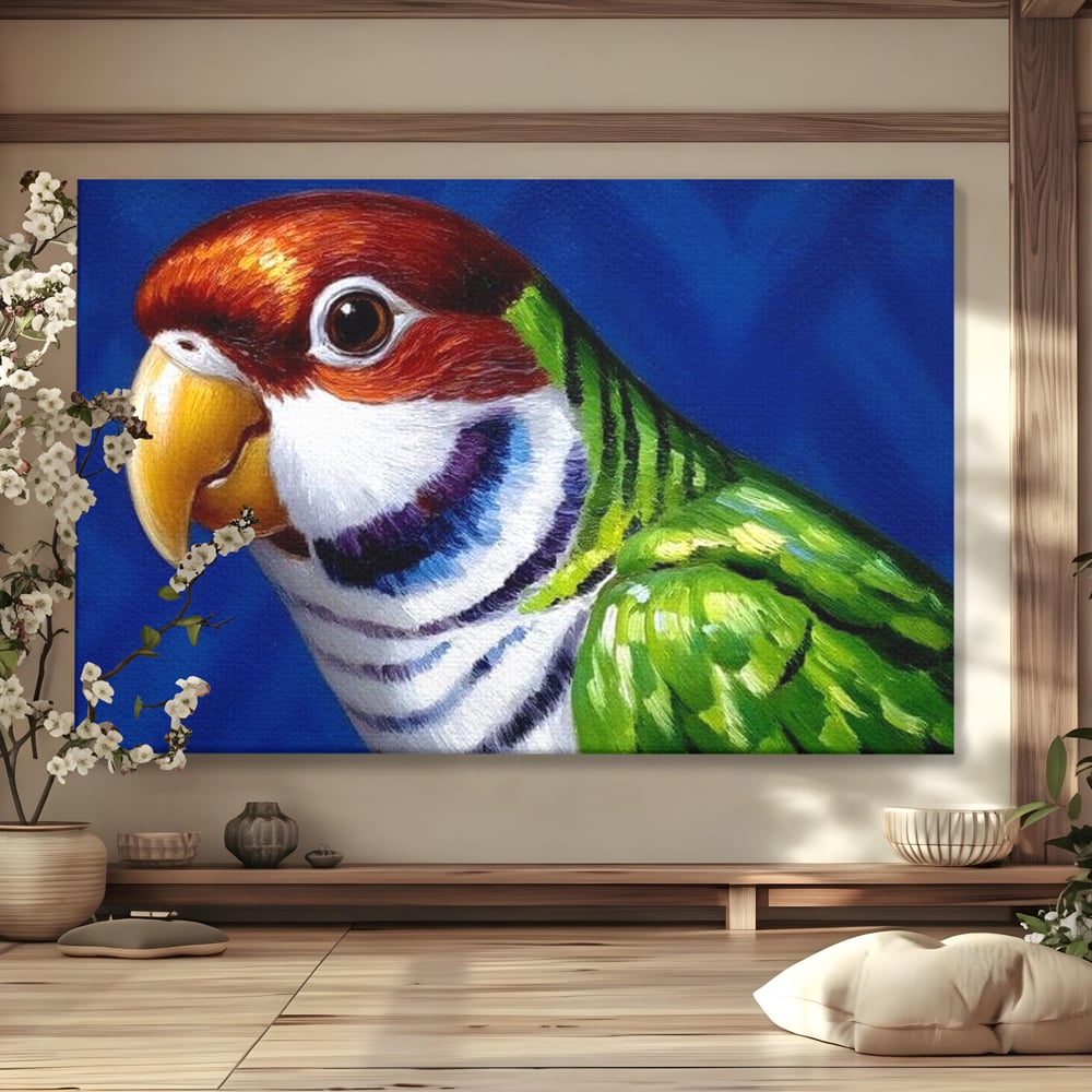 Tablou Canvas Premium, LuxCanva® M1110, Curcubeu Satinat, Papagal, Tropical, Exotic, Matase, Multicolor, Portret, Culori Vibrante, Pigment, Pictura, Birou, Living, Camera Copil