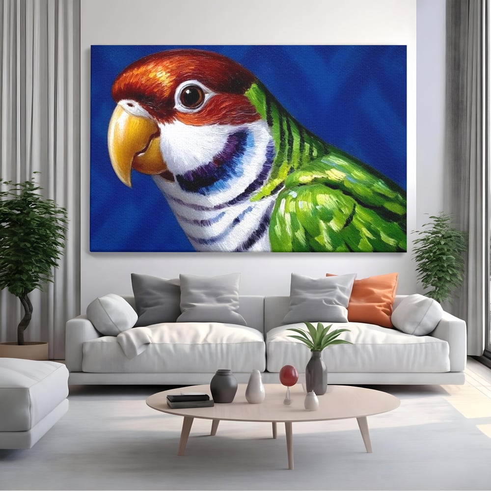 Tablou Canvas Premium, LuxCanva® M1110, Curcubeu Satinat, Papagal, Tropical, Exotic, Matase, Multicolor, Portret, Culori Vibrante, Pigment, Pictura, Birou, Living, Camera Copil