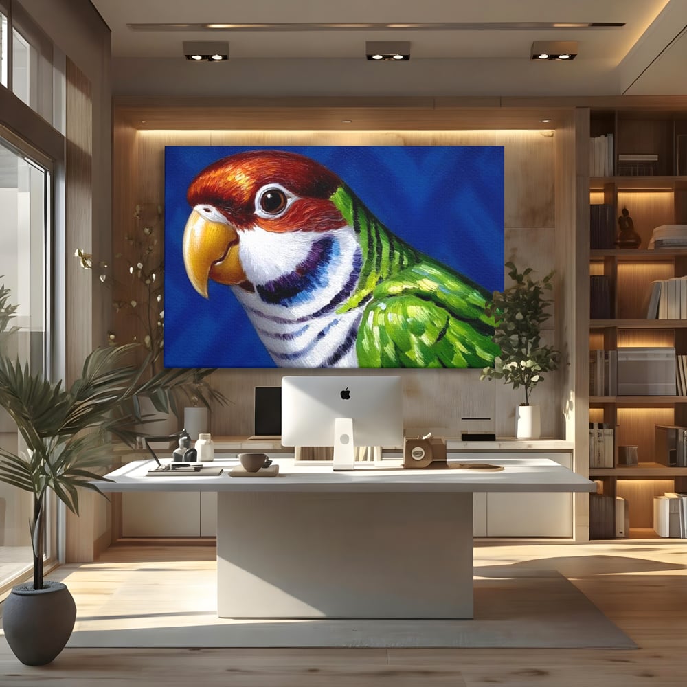 Tablou Canvas Premium, LuxCanva® M1110, Curcubeu Satinat, Papagal, Tropical, Exotic, Matase, Multicolor, Portret, Culori Vibrante, Pigment, Pictura, Birou, Living, Camera Copil