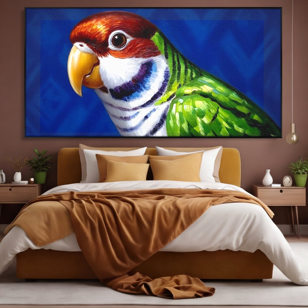 Tablou Canvas Premium, LuxCanva® M1110, Curcubeu Satinat, Papagal, Tropical, Exotic, Matase, Multicolor, Portret, Culori Vibrante, Pigment, Pictura, Birou, Living, Camera Copil