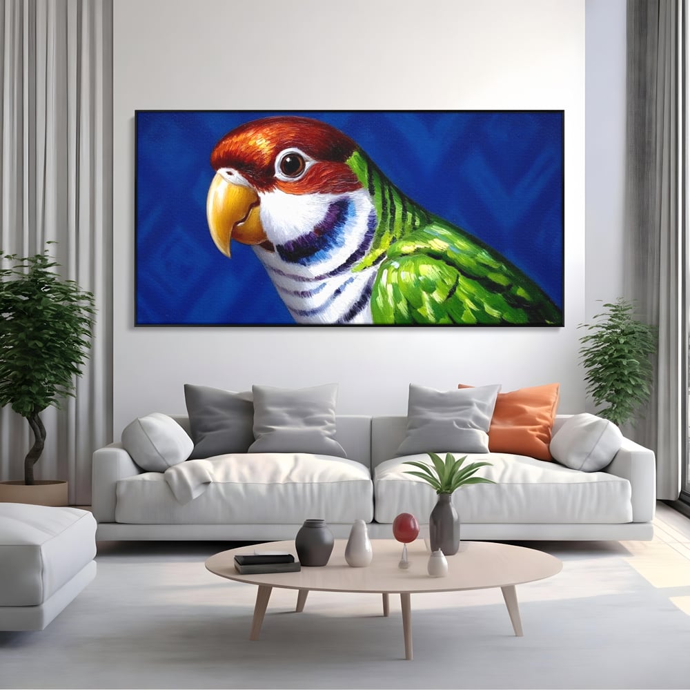 Tablou Canvas Premium, LuxCanva® M1110, Curcubeu Satinat, Papagal, Tropical, Exotic, Matase, Multicolor, Portret, Culori Vibrante, Pigment, Pictura, Birou, Living, Camera Copil