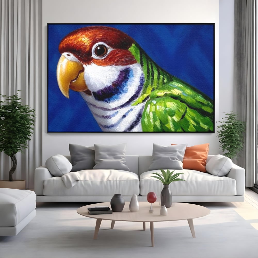 Tablou Canvas Premium, LuxCanva® M1110, Curcubeu Satinat, Papagal, Tropical, Exotic, Matase, Multicolor, Portret, Culori Vibrante, Pigment, Pictura, Birou, Living, Camera Copil