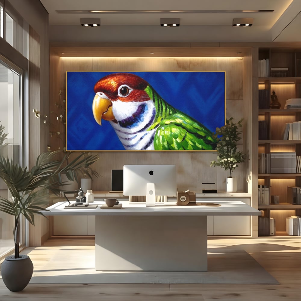 Tablou Canvas Premium, LuxCanva® M1110, Curcubeu Satinat, Papagal, Tropical, Exotic, Matase, Multicolor, Portret, Culori Vibrante, Pigment, Pictura, Birou, Living, Camera Copil