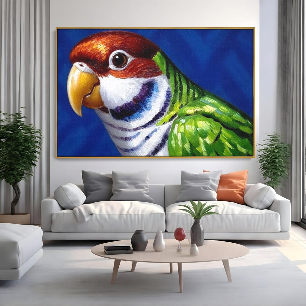 Tablou Canvas Premium, LuxCanva® M1110, Curcubeu Satinat, Papagal, Tropical, Exotic, Matase, Multicolor, Portret, Culori Vibrante, Pigment, Pictura, Birou, Living, Camera Copil