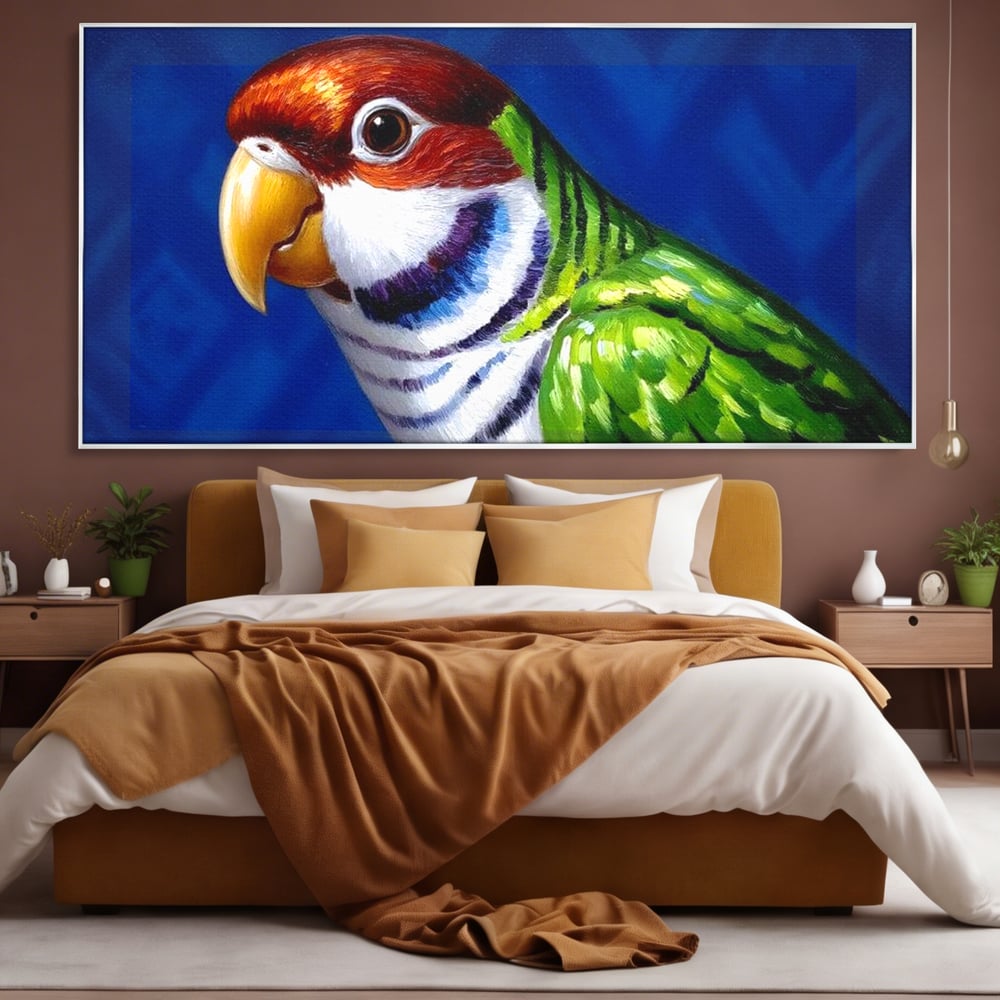 Tablou Canvas Premium, LuxCanva® M1110, Curcubeu Satinat, Papagal, Tropical, Exotic, Matase, Multicolor, Portret, Culori Vibrante, Pigment, Pictura, Birou, Living, Camera Copil