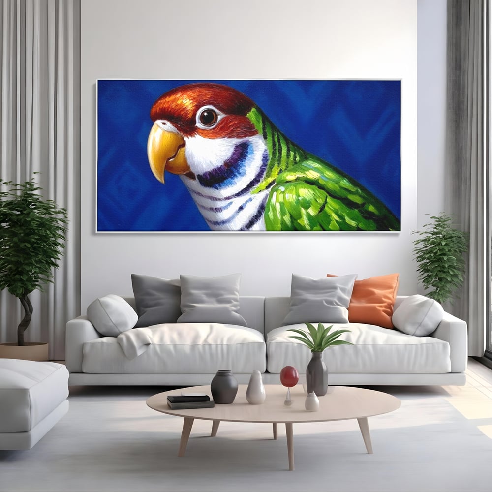 Tablou Canvas Premium, LuxCanva® M1110, Curcubeu Satinat, Papagal, Tropical, Exotic, Matase, Multicolor, Portret, Culori Vibrante, Pigment, Pictura, Birou, Living, Camera Copil