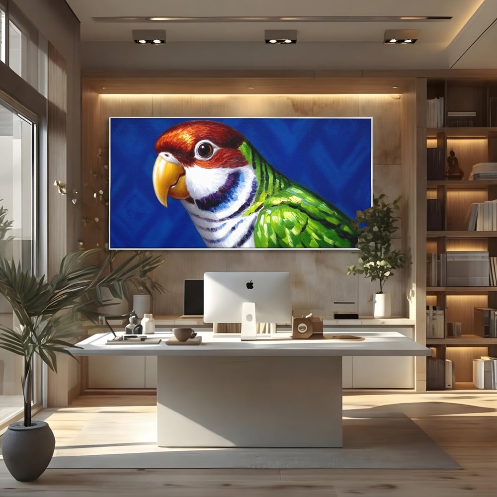 Tablou Canvas Premium, LuxCanva® M1110, Curcubeu Satinat, Papagal, Tropical, Exotic, Matase, Multicolor, Portret, Culori Vibrante, Pigment, Pictura, Birou, Living, Camera Copil