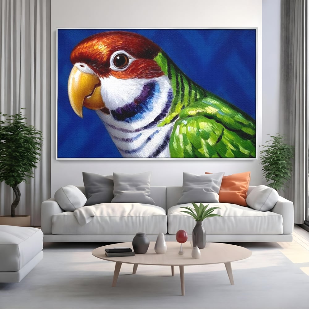 Tablou Canvas Premium, LuxCanva® M1110, Curcubeu Satinat, Papagal, Tropical, Exotic, Matase, Multicolor, Portret, Culori Vibrante, Pigment, Pictura, Birou, Living, Camera Copil