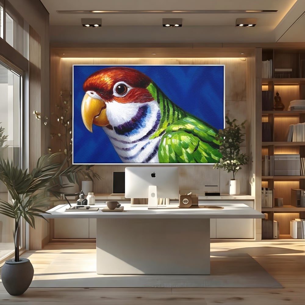 Tablou Canvas Premium, LuxCanva® M1110, Curcubeu Satinat, Papagal, Tropical, Exotic, Matase, Multicolor, Portret, Culori Vibrante, Pigment, Pictura, Birou, Living, Camera Copil