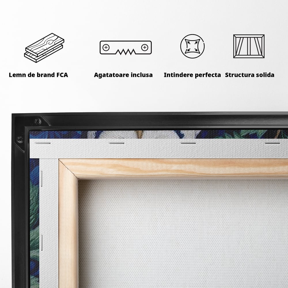 Tablou Canvas Premium, LuxCanva® M1111, Broderie de Noapte, Bufnita, Mister, Frunzis, Natura, Pasare, Ramuri, Noapte, Aripi, Albastru, Static, Birou, Living, Camera Copil