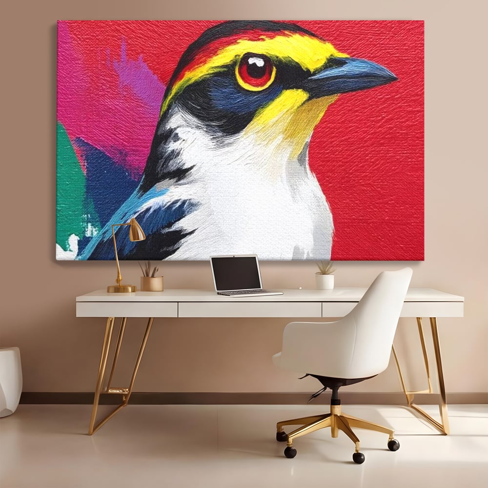 Tablou Canvas Premium, LuxCanva® M1113, Privire de Foc, Rosu, Ochi, Iris, Vivid, Profil, Magnetism, Intens, Pictura, Pasare, Privire, Portret, Birou, Living, Camera Copil