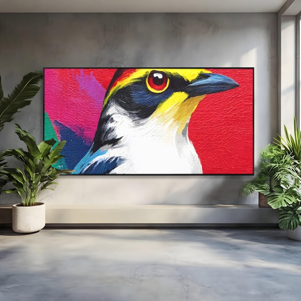 Tablou Canvas Premium, LuxCanva® M1113, Privire de Foc, Rosu, Ochi, Iris, Vivid, Profil, Magnetism, Intens, Pictura, Pasare, Privire, Portret, Birou, Living, Camera Copil