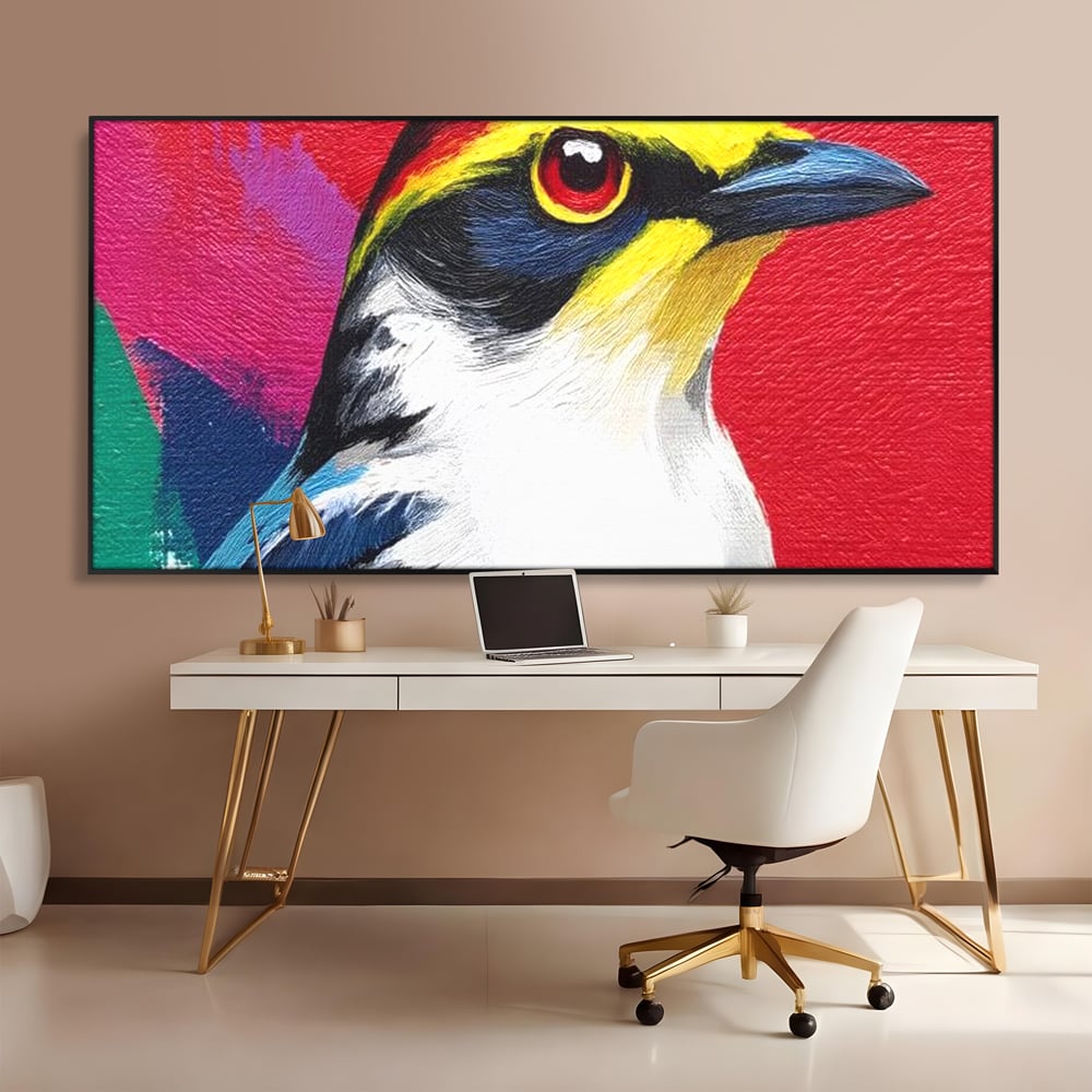 Tablou Canvas Premium, LuxCanva® M1113, Privire de Foc, Rosu, Ochi, Iris, Vivid, Profil, Magnetism, Intens, Pictura, Pasare, Privire, Portret, Birou, Living, Camera Copil
