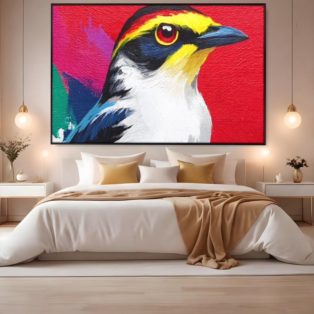 Tablou Canvas Premium, LuxCanva® M1113, Privire de Foc, Rosu, Ochi, Iris, Vivid, Profil, Magnetism, Intens, Pictura, Pasare, Privire, Portret, Birou, Living, Camera Copil