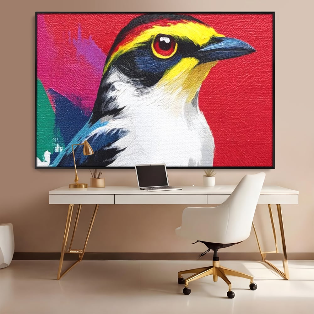 Tablou Canvas Premium, LuxCanva® M1113, Privire de Foc, Rosu, Ochi, Iris, Vivid, Profil, Magnetism, Intens, Pictura, Pasare, Privire, Portret, Birou, Living, Camera Copil