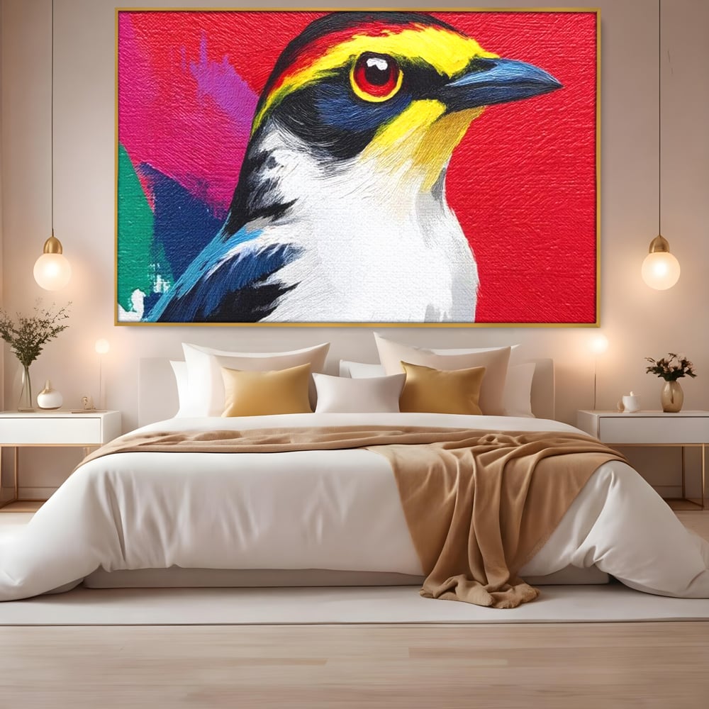 Tablou Canvas Premium, LuxCanva® M1113, Privire de Foc, Rosu, Ochi, Iris, Vivid, Profil, Magnetism, Intens, Pictura, Pasare, Privire, Portret, Birou, Living, Camera Copil