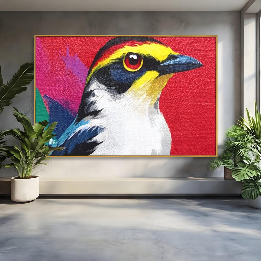 Tablou Canvas Premium, LuxCanva® M1113, Privire de Foc, Rosu, Ochi, Iris, Vivid, Profil, Magnetism, Intens, Pictura, Pasare, Privire, Portret, Birou, Living, Camera Copil