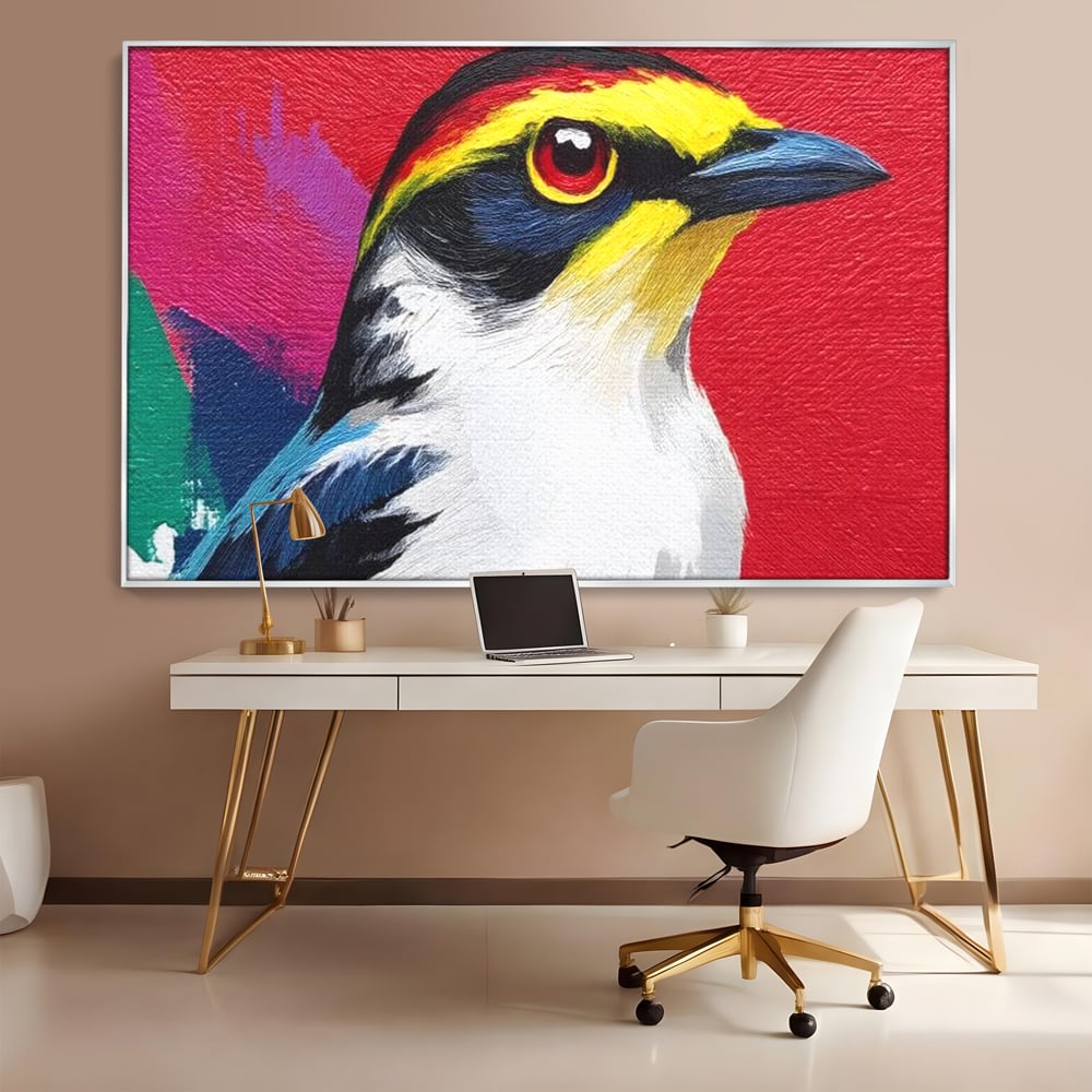 Tablou Canvas Premium, LuxCanva® M1113, Privire de Foc, Rosu, Ochi, Iris, Vivid, Profil, Magnetism, Intens, Pictura, Pasare, Privire, Portret, Birou, Living, Camera Copil