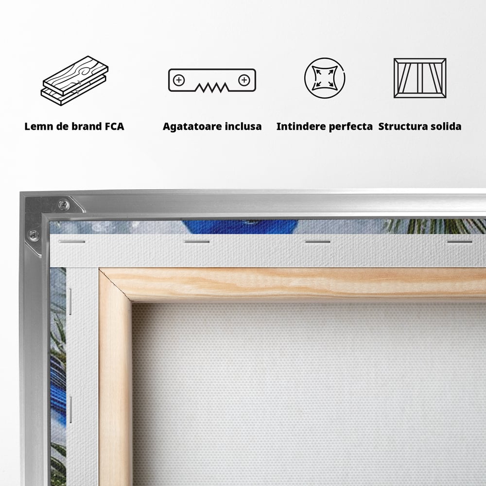 Leinwand Wandkunst Canvas Premium, LuxCanva® M1114, Wintergeflüster, Jahreszeit, Schnee, Frost, Schnee, Zapfen, Tannenbaum, Zweig, Winter, Vogel, Kobalt, Büro, Wohnen, Kinderzimmer