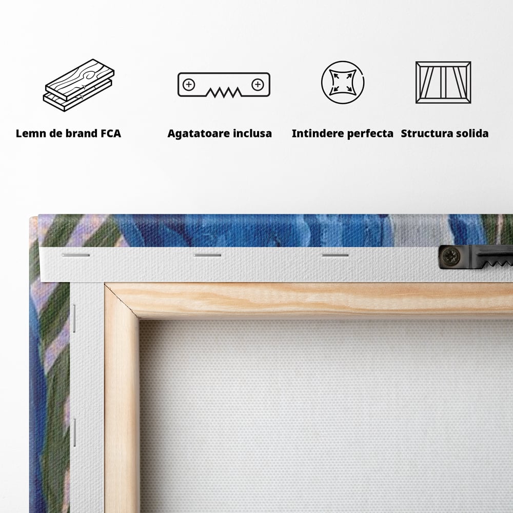 Tablou Canvas Premium, LuxCanva® M1115, Evadare in Tropice, Pastel, Papagal, Exotic, Jungla, Frunzis, Vegetatie, Flori, Cald, Pictura, Acuarela, Birou, Living, Camera Copil