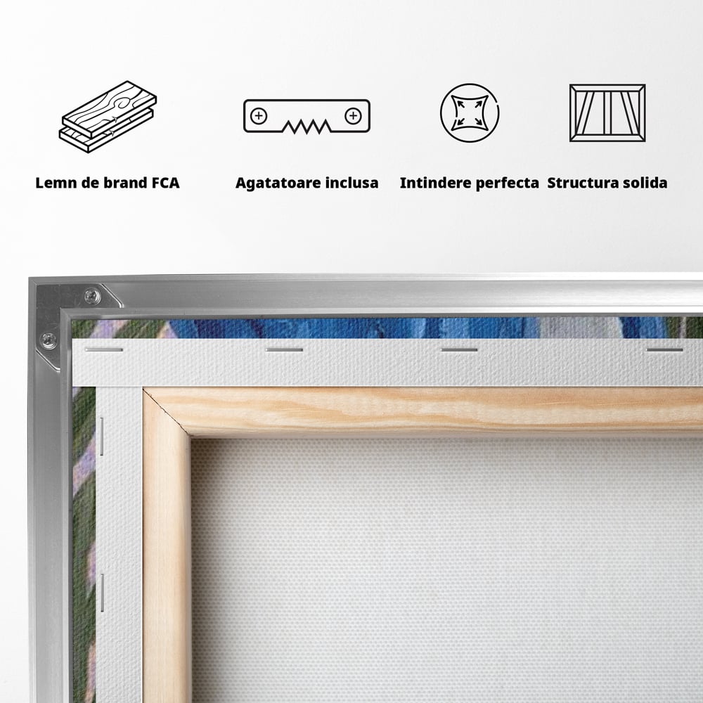 Tablou Canvas Premium, LuxCanva® M1115, Evadare in Tropice, Pastel, Papagal, Exotic, Jungla, Frunzis, Vegetatie, Flori, Cald, Pictura, Acuarela, Birou, Living, Camera Copil
