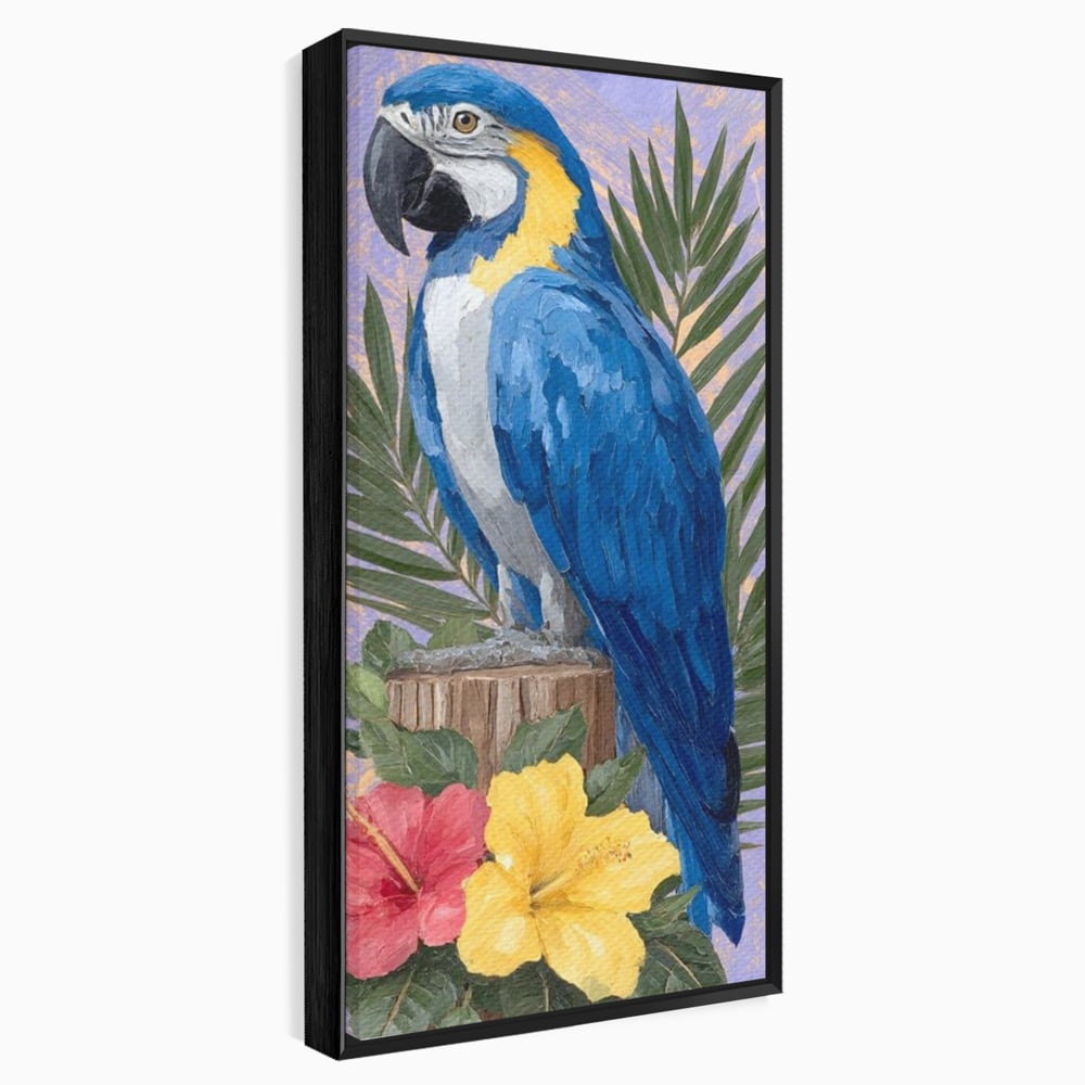 Tablou Canvas Premium, LuxCanva® M1115, Evadare in Tropice, Pastel, Papagal, Exotic, Jungla, Frunzis, Vegetatie, Flori, Cald, Pictura, Acuarela, Birou, Living, Camera Copil