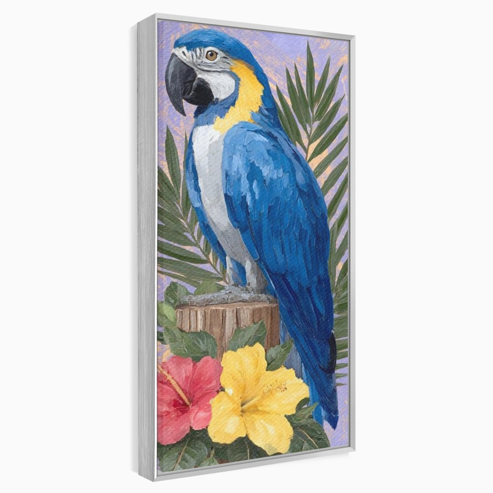 Tablou Canvas Premium, LuxCanva® M1115, Evadare in Tropice, Pastel, Papagal, Exotic, Jungla, Frunzis, Vegetatie, Flori, Cald, Pictura, Acuarela, Birou, Living, Camera Copil
