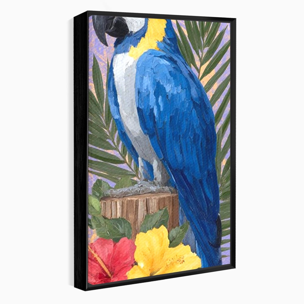 Tablou Canvas Premium, LuxCanva® M1115, Evadare in Tropice, Pastel, Papagal, Exotic, Jungla, Frunzis, Vegetatie, Flori, Cald, Pictura, Acuarela, Birou, Living, Camera Copil