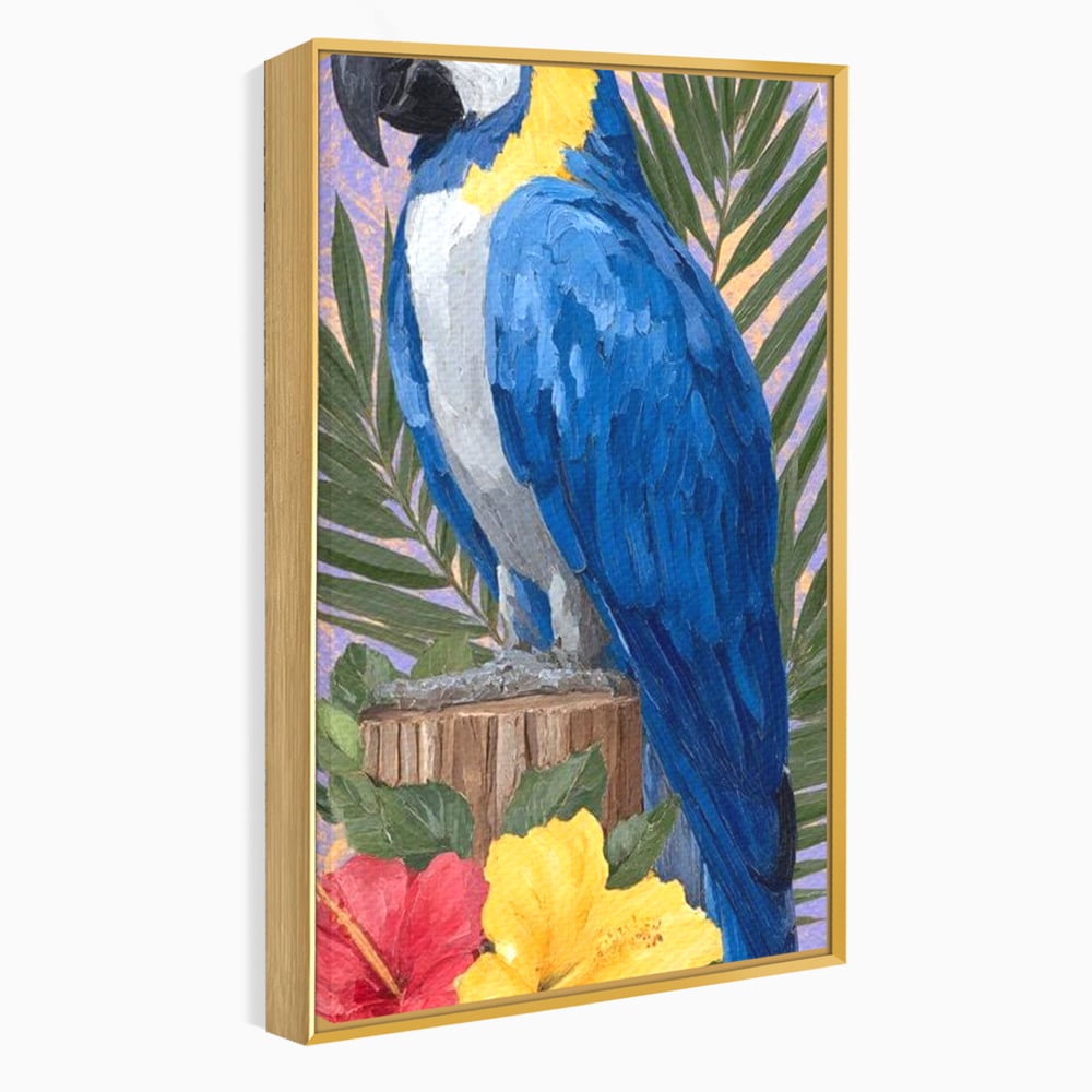 Tablou Canvas Premium, LuxCanva® M1115, Evadare in Tropice, Pastel, Papagal, Exotic, Jungla, Frunzis, Vegetatie, Flori, Cald, Pictura, Acuarela, Birou, Living, Camera Copil