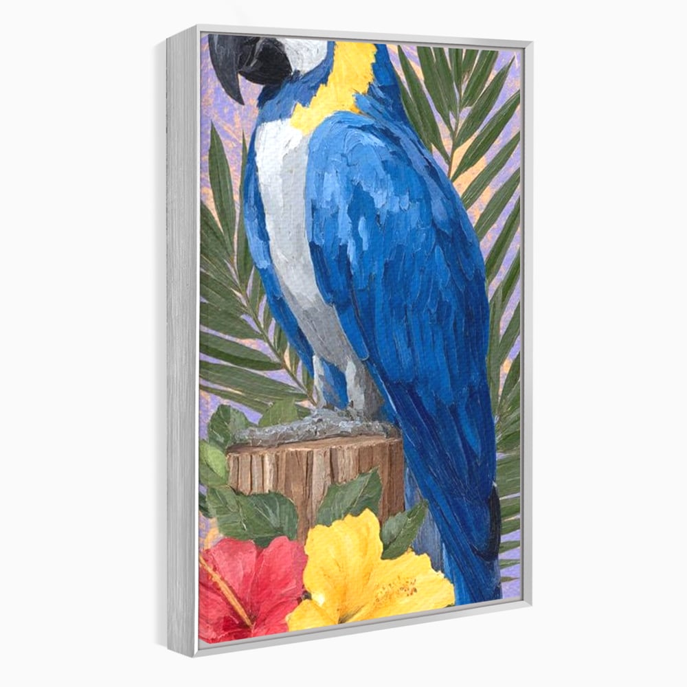 Tablou Canvas Premium, LuxCanva® M1115, Evadare in Tropice, Pastel, Papagal, Exotic, Jungla, Frunzis, Vegetatie, Flori, Cald, Pictura, Acuarela, Birou, Living, Camera Copil