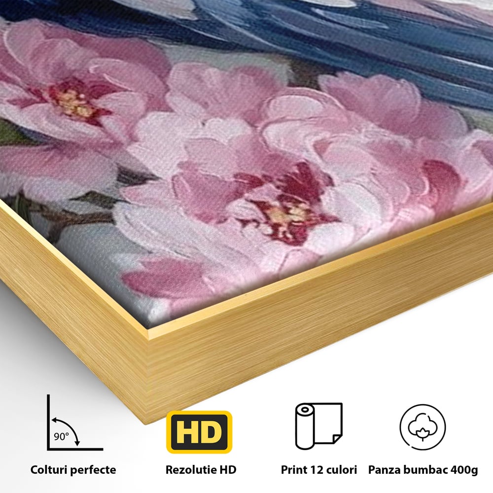 Leinwand Wandkunst Canvas Premium, LuxCanva® M1116, Floral Serenade, Pfau, Blumen, Pfau, Rosa, Frühling, Veredelung, Pastell, Seide, Natur, Edel, Vogel, Büro, Wohnen, Kinderzimmer