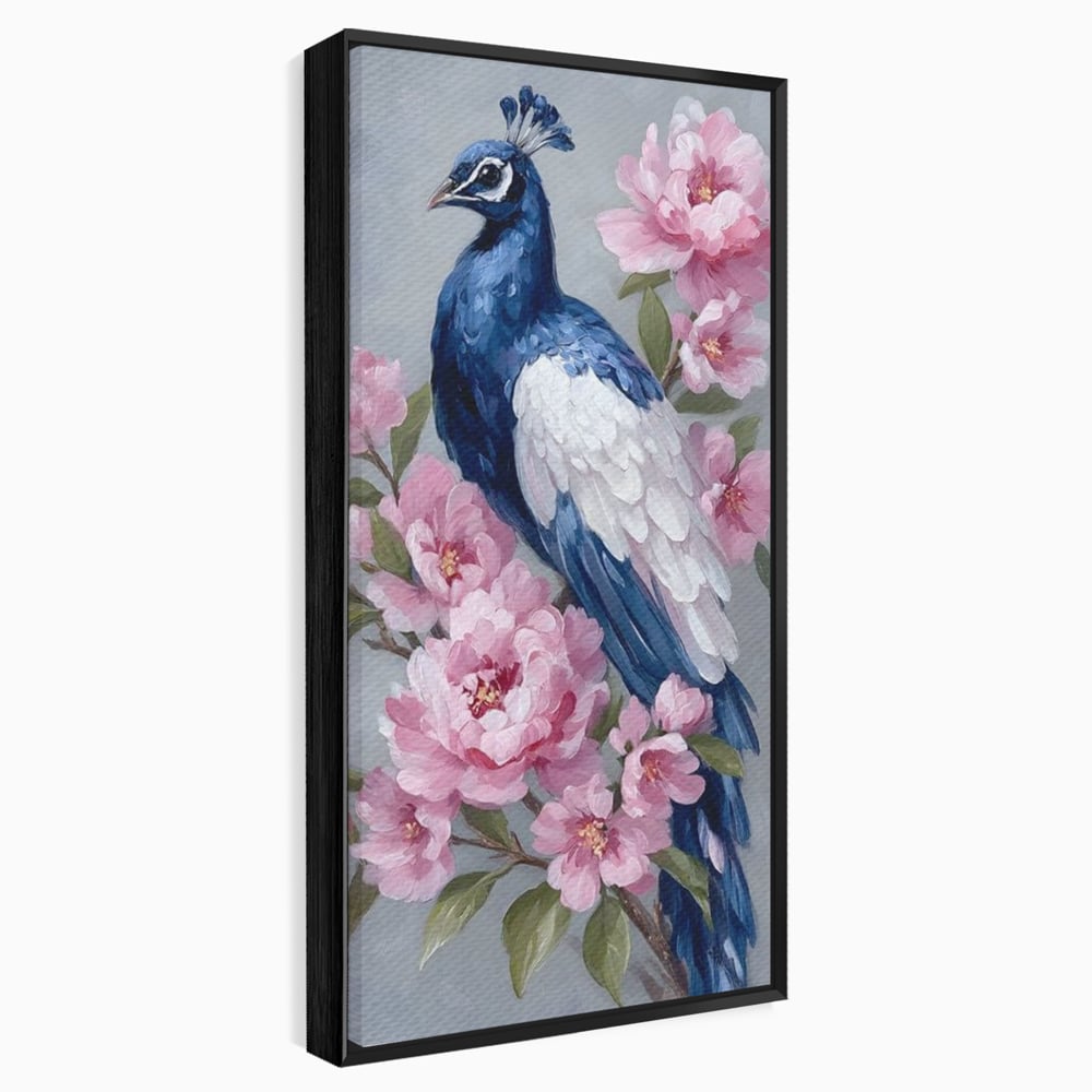 Leinwand Wandkunst Canvas Premium, LuxCanva® M1116, Floral Serenade, Pfau, Blumen, Pfau, Rosa, Frühling, Veredelung, Pastell, Seide, Natur, Edel, Vogel, Büro, Wohnen, Kinderzimmer