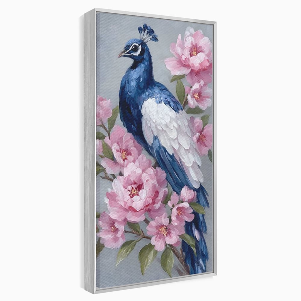 Leinwand Wandkunst Canvas Premium, LuxCanva® M1116, Floral Serenade, Pfau, Blumen, Pfau, Rosa, Frühling, Veredelung, Pastell, Seide, Natur, Edel, Vogel, Büro, Wohnen, Kinderzimmer