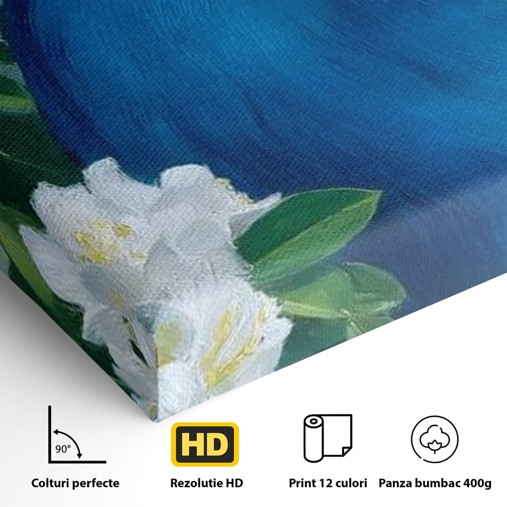 Tablou Canvas Premium, LuxCanva® M1117, Aurora Albastra, Estetic, Arta, Portret, Flori, Paun, Gratios, Privire, Pictura, Exotic, Elegant, Natura, Contrast, Birou, Living, Camera Copil